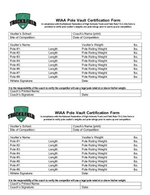 WIAA Pole Vault Certification Form - Blank Fillable Template | Fill Out ...