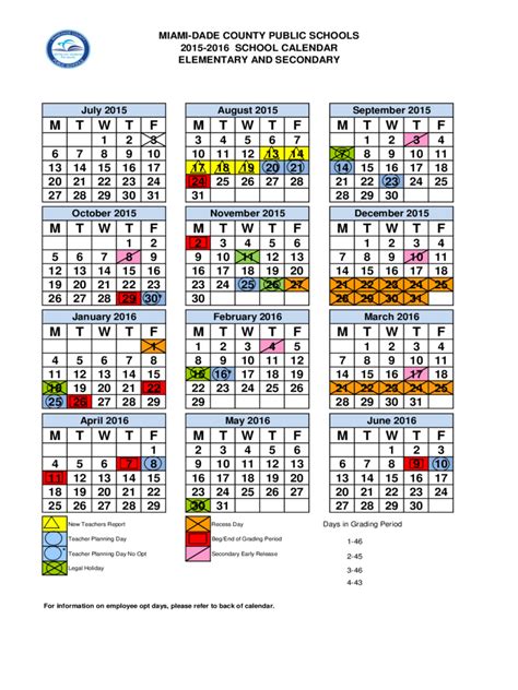 2015-2016 School Calendar - Dade County, Miami - Edit, Fill, Sign ...