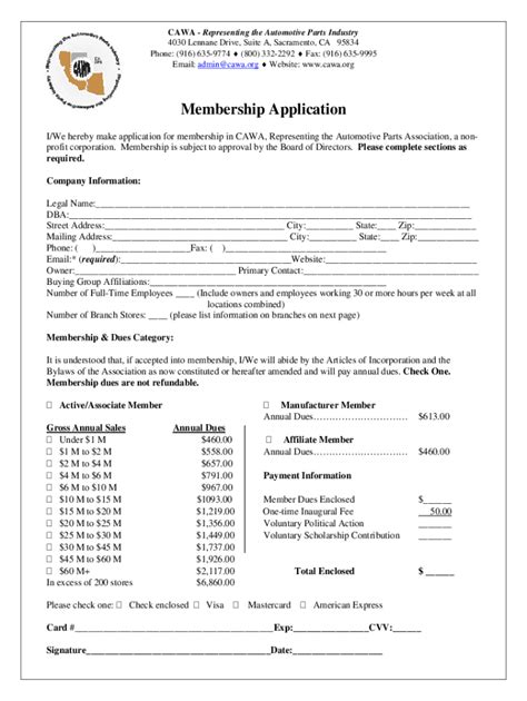 Fillable Online CAWA, Representing the Automotive Parts Industry ...