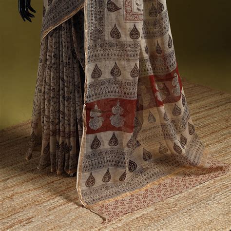 Beige Pedana Hand Block Print Natural Dyed Kota Doria Cotton Kalamkari ...