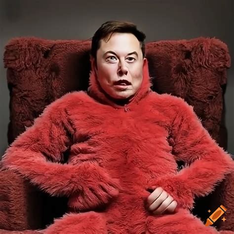 Elon musk's face shown wearing an elmo furry onesie sitting on the ...