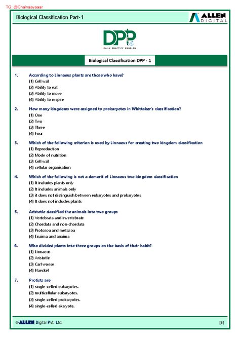 TG: Biological Classification DPP - Key Concepts and Questions - Studocu
