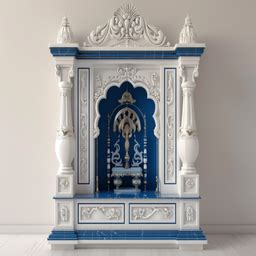 Traditional Pooja Design With Walnut-Toned Wall-Mounted Storage Unit ...