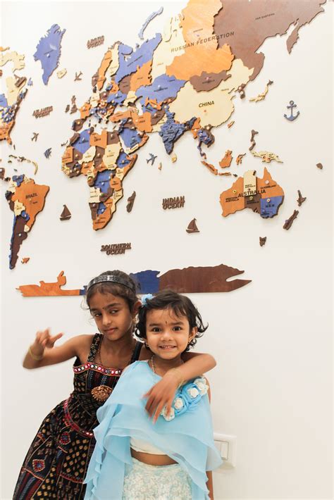 Load image into Gallery viewer, 3D Wooden World Map brown and Blue