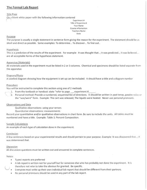 Image result for Science Formal Lab Report Example