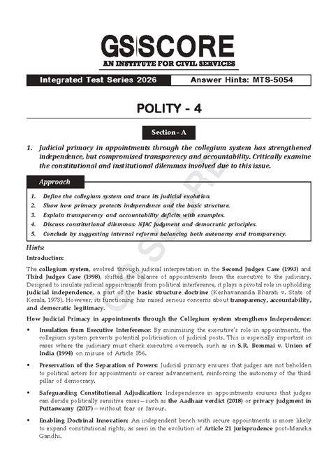 Judiciary Insights: POLITY 4 Integrated Test Series 2026 Analysis - Studocu