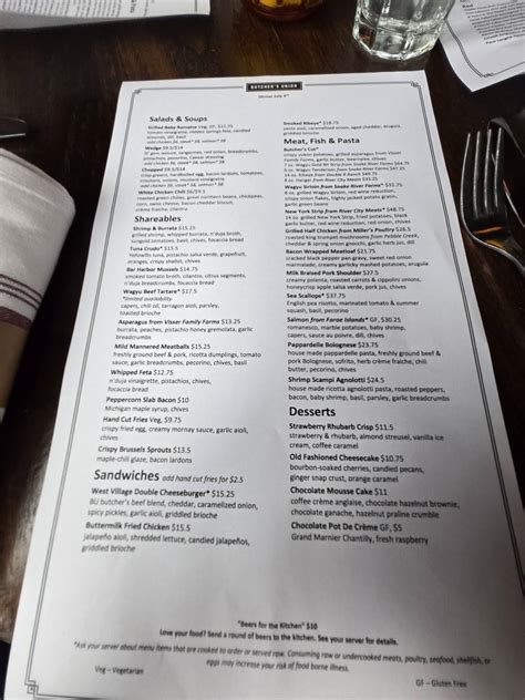 Menu at Butcher's Union pub & bar, Grand Rapids, 438 Bridge St NW