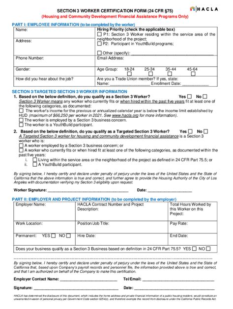 Fillable Online SECTION 3 WORKER CERTIFICATION FORM (24 CFR 75 ...