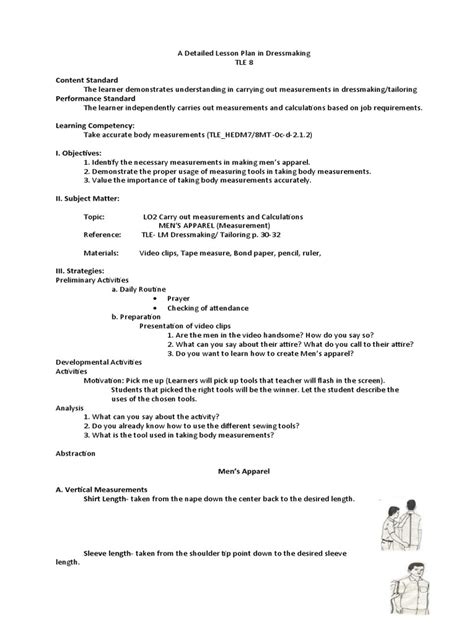 Image result for Sample Lesson Plan Dressmaking