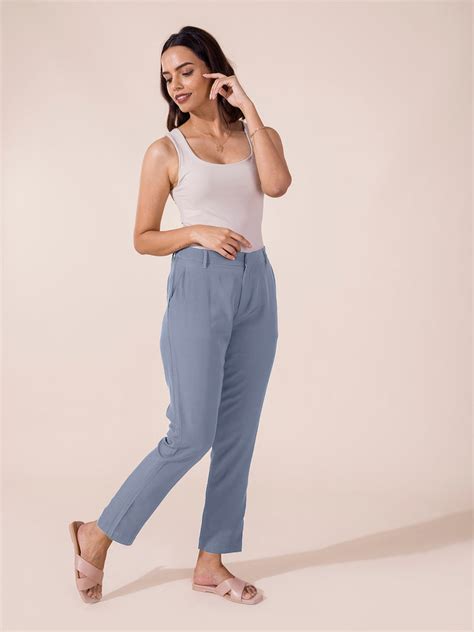 Women Dusty Blue Crepe Pants