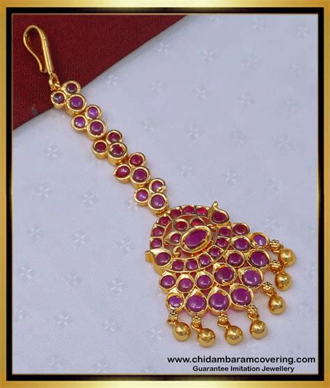 Buy Beautiful Original Kemp Stone Maang Tikka Gold Design One Gram Gold ...