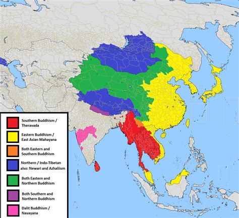 Areas where Buddhism is a major religion and the predominant traditions ...