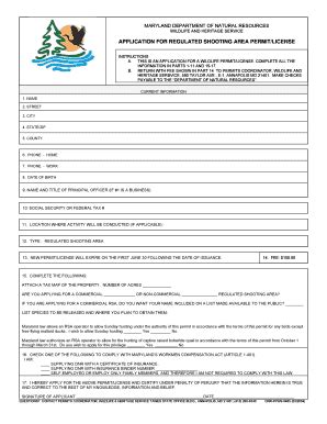 Fillable Online dnr maryland APPLICATION FOR REGULATED SHOOTING AREA ...