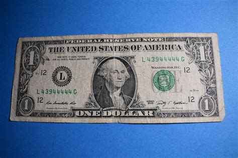 Fancy Serial Number One Dollar Bill Trinary with 6x 4's Federal Reserve ...