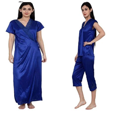 Buy SS Creation Satin Nightsuit Sets -Blue (Medium) at Amazon.in