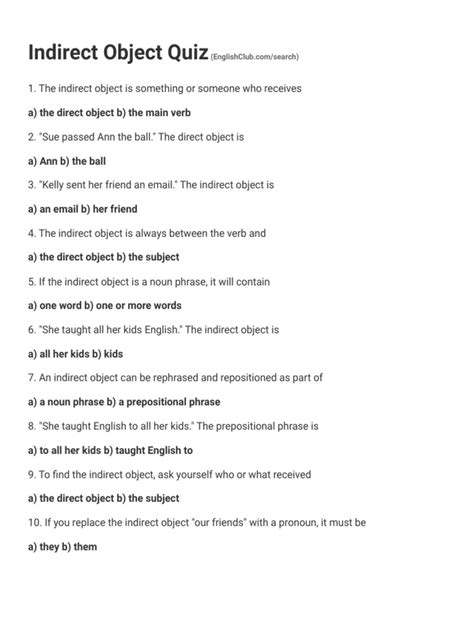 Indirect Object Quiz - Grammar - EnglishClub | PDF