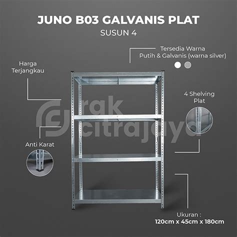 RAK BESI SIKU LUBANG BOLTLESS JUNO 03 GALVANIS PLAT SHELVING