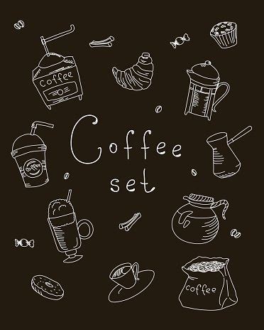 Set Freehand Drawing Sweets Bakery Cafe Coffee Drinks Doodles, Vector ...