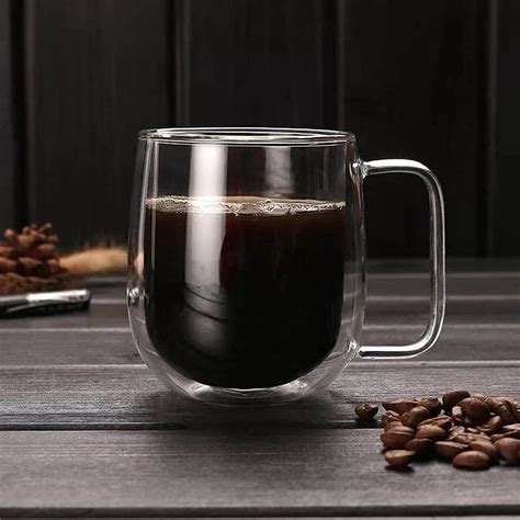 Buy RAAHA Double Wall Insulated Coffee Mugs with Handle Clear Glass ...