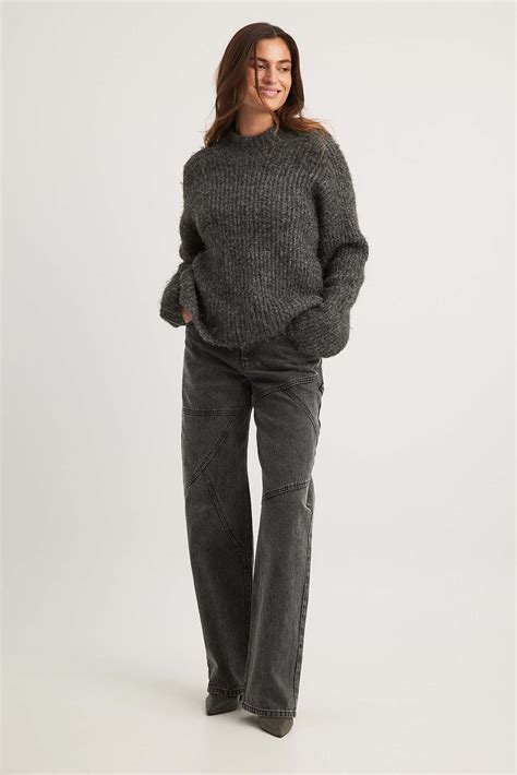 Loose Mid Waist Jeans Grey | NA-KD