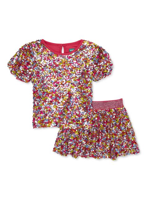 Buy 365 Kids from Garanimals Girls Sequin Top and Skirt Outfit Set, 2 ...