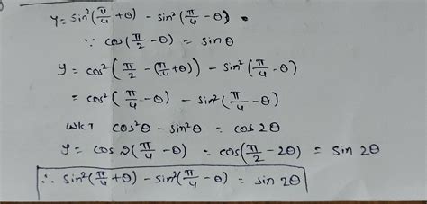 Sin^2 pi/4 theta - sin^2 pi/4-theta - Brainly.in