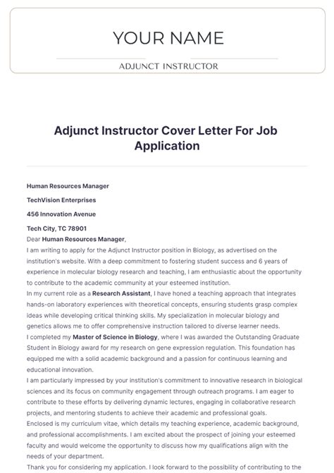 Cover Letter For Adjunct Instructor