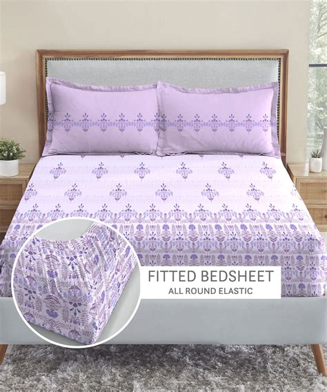 Soft Comfort King Fitted Bedsheet Set, Lilac Affair|210 TC Cotton|2 Pi ...