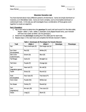 Monster Genetics Lab - Fill and Sign Printable Template Online