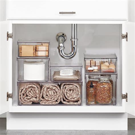 Buy mDesign Plastic Stackable Bathroom Storage Organizer Bin with Pull ...