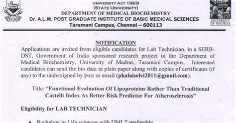 UoM Life Sciences LAB Technician Job Opening | Rs 10,000/- Per Month