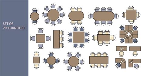 Furniture for the floor plan top view tables for office and dinner room ...