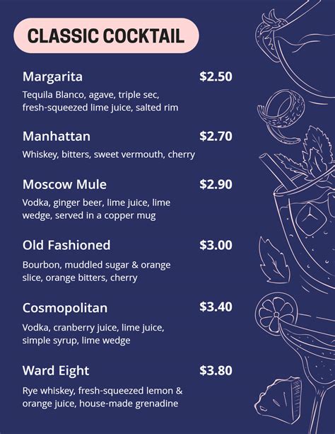 Image result for Cocktail Menu Template