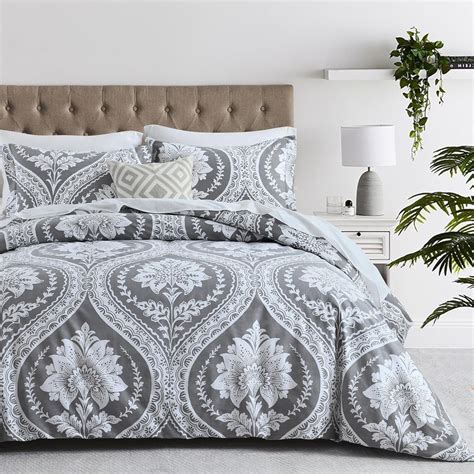 Amazon.com: PERHOM Grey Duvet Cover King - 3 Pieces Paisley Damask ...