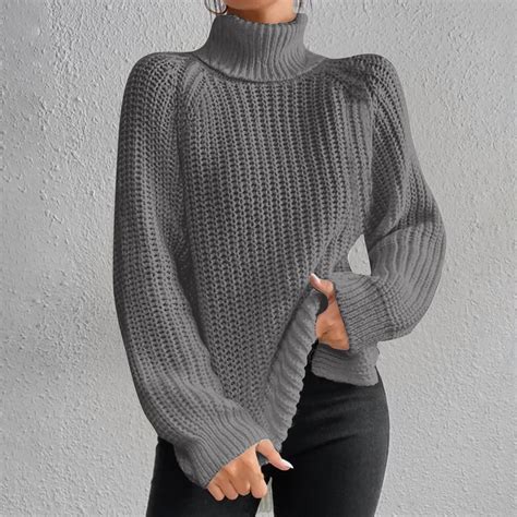 Meichang Womens Black Turtleneck Sweater Knit Pullover Tops Fall Winter ...