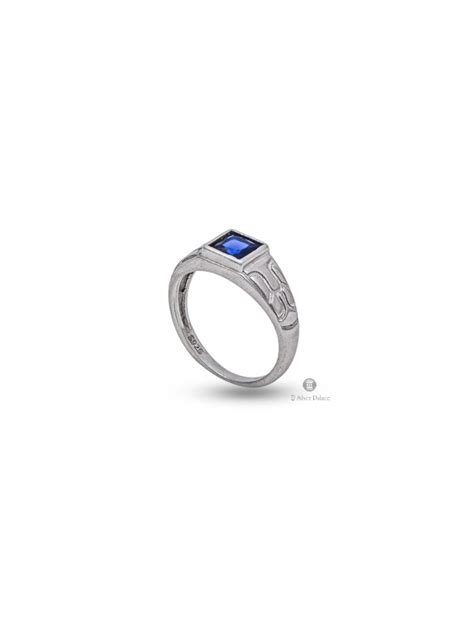 925 Sterling Silver Square Shape Blue Stone Rashi Ring Unisex - Silver ...