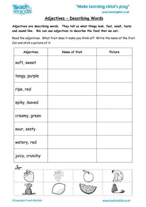 Descriptive Words Worksheet 的图像结果