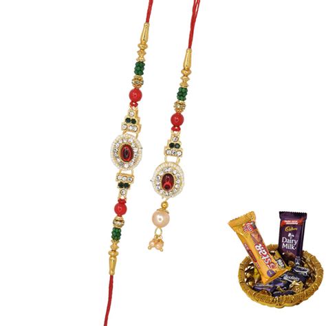 Meira Jewellery Gold Plated Red Oval Design Bhaiya Bhabhi Rakhi Seti ...