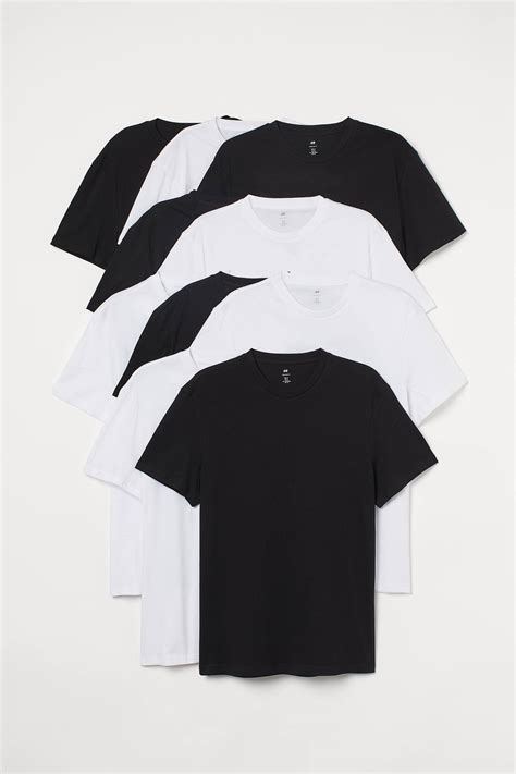 Men’s Black/White 10-pack Regular Fit Round-neck T-shirts | H&M IN