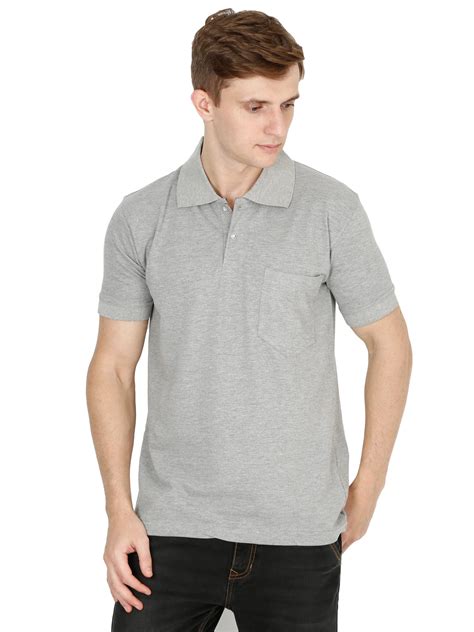 Men's Cotton Plain Polo Neck Half Sleeve Grey Melange Color T-Shirt ...