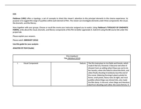 Birdshot FILM Review Paper - CO Fieldman (1981) offers a typology, a ...