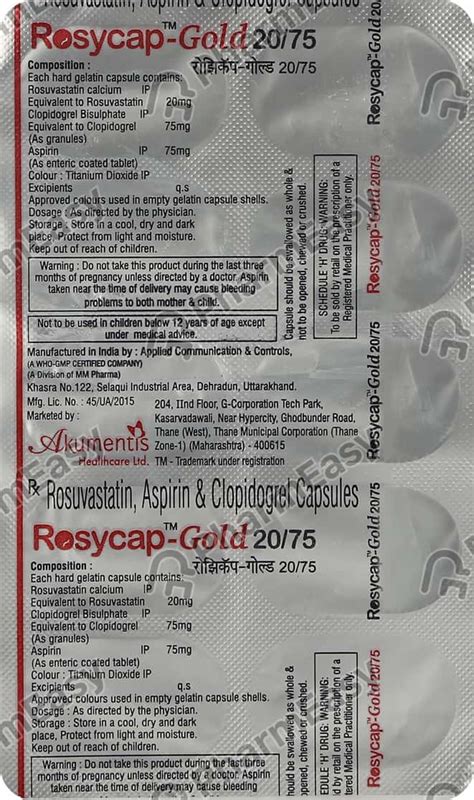 Rosycap Gold 20/75mg Strip Of 10 Capsules: Uses, Side Effects, Price ...