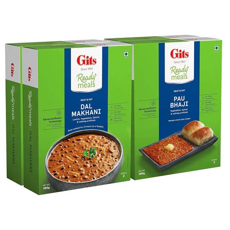 Gits Ready to Eat 1200g (Dal Makhani 300g X Pack of 2 + PAU Bhaji 300g ...