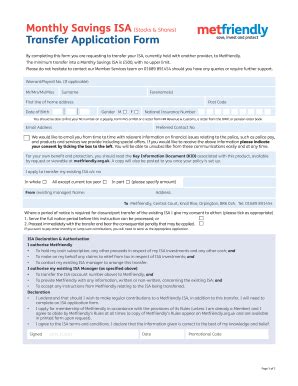 Fillable Online Monthly Savings ISA (Stocks & Shares) Transfer ...