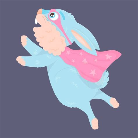 Cute blue hare superhero in mask and cape flying | Premium Vector