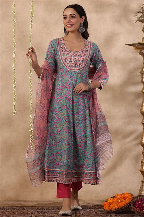Shuddhi Green And Baby Pink 2 Piece Kurta And Duppatta Set – Okhaistore