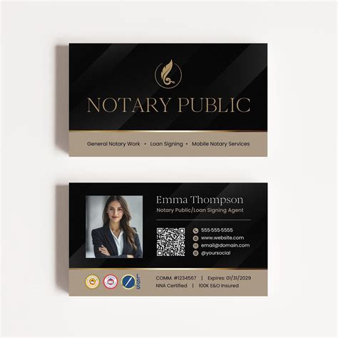 Professional Notary Business Card Template, Loan Signing Agent Business ...