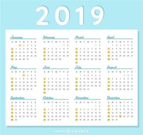 Descarga gratis calendario largos 2019 para imprimir