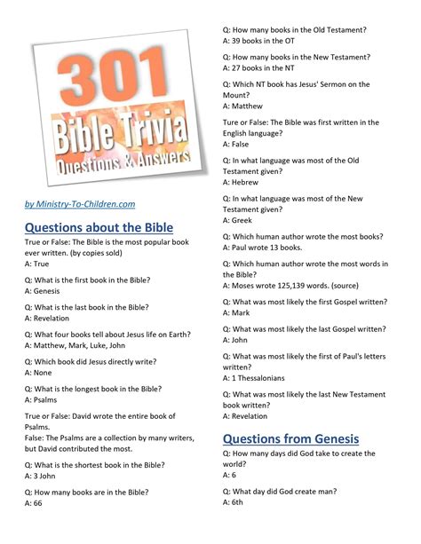 Free Printable Bible Trivia Questions And Answers | Fanny Printable