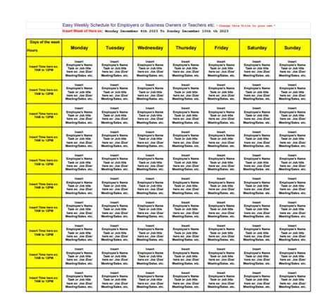 Image result for Weekly Schedule Excel Table